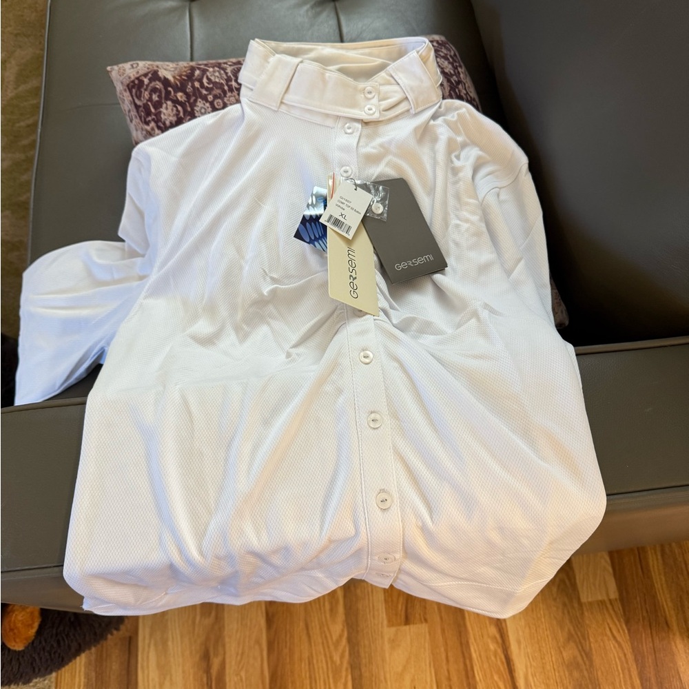 White equestrian show Shirt with Long Sleeves and Collar